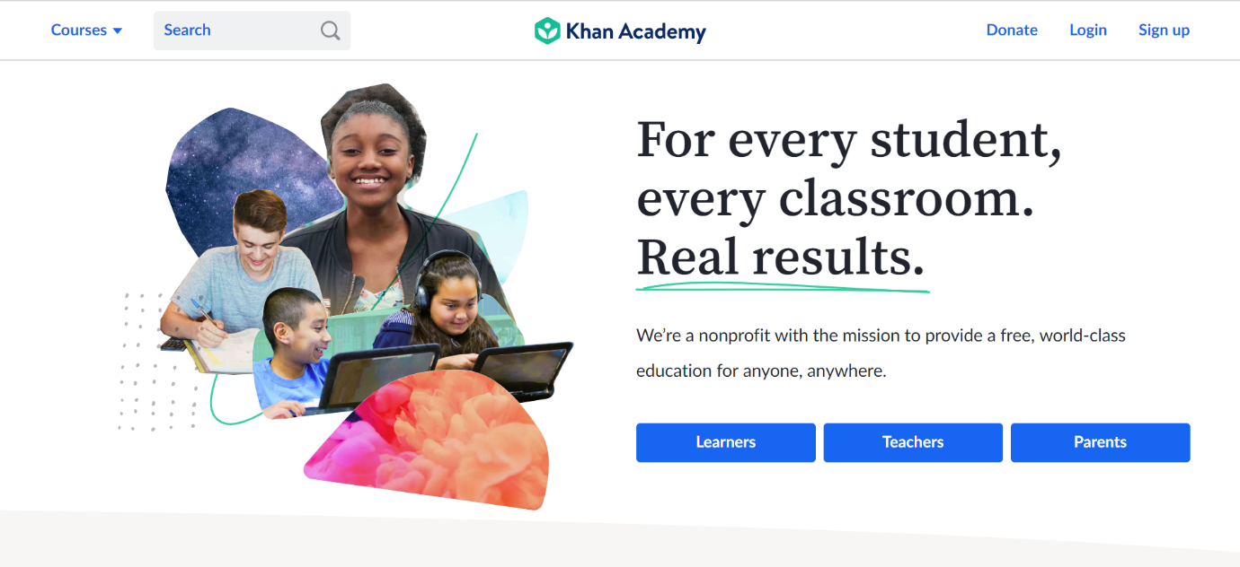 Khan Academy landing page