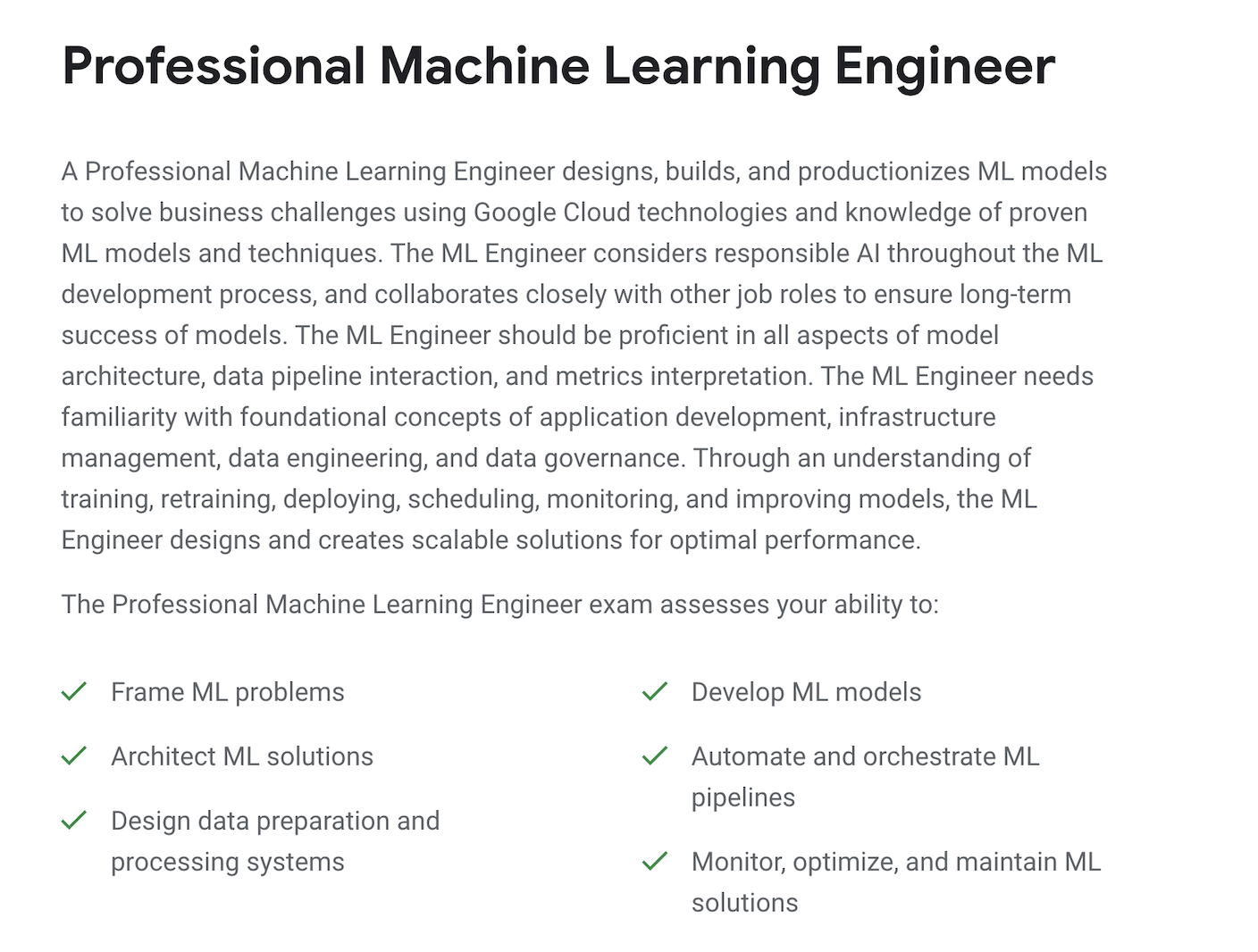 machine learning certification: Professional Machine Learning Engineer by Google