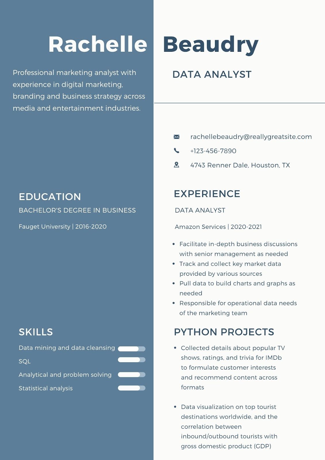 sample resume of data analyst