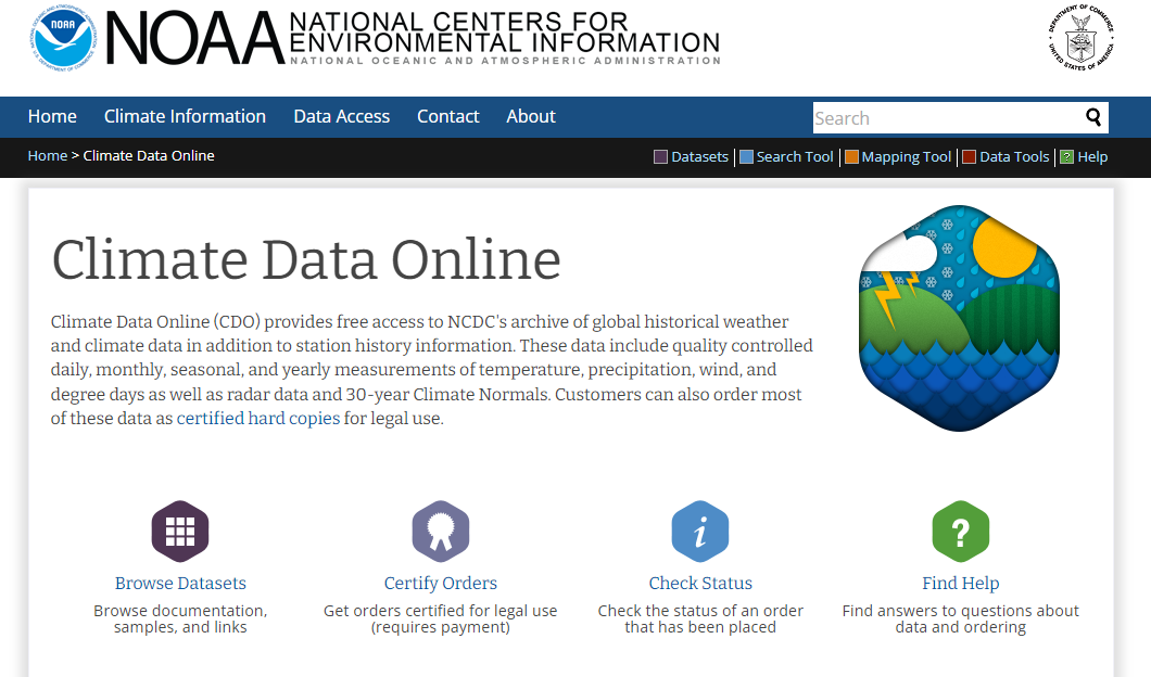 US Climate Data free data sets