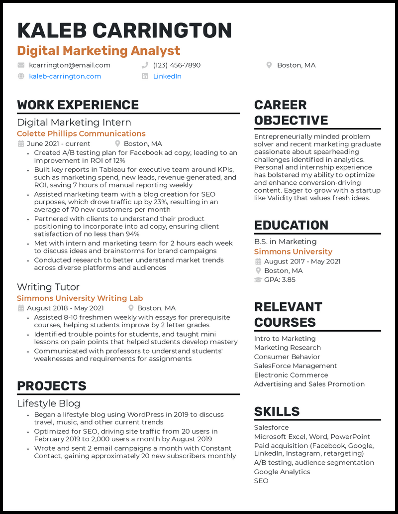 Digital marketing resume