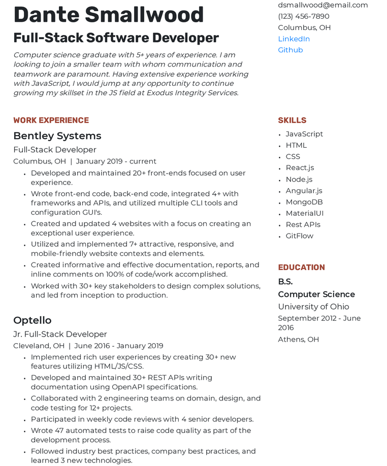 other Full Stack Developer Resume sample