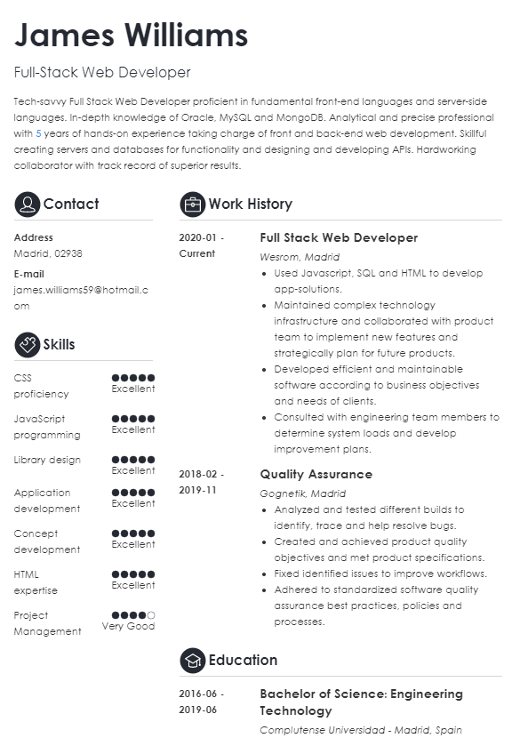 Senior Full Stack Developer Resume, sample