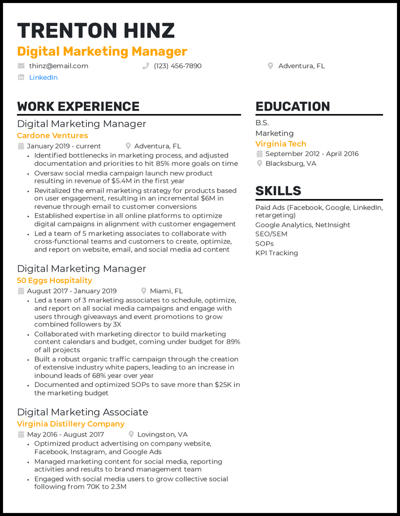 Digital marketing resume