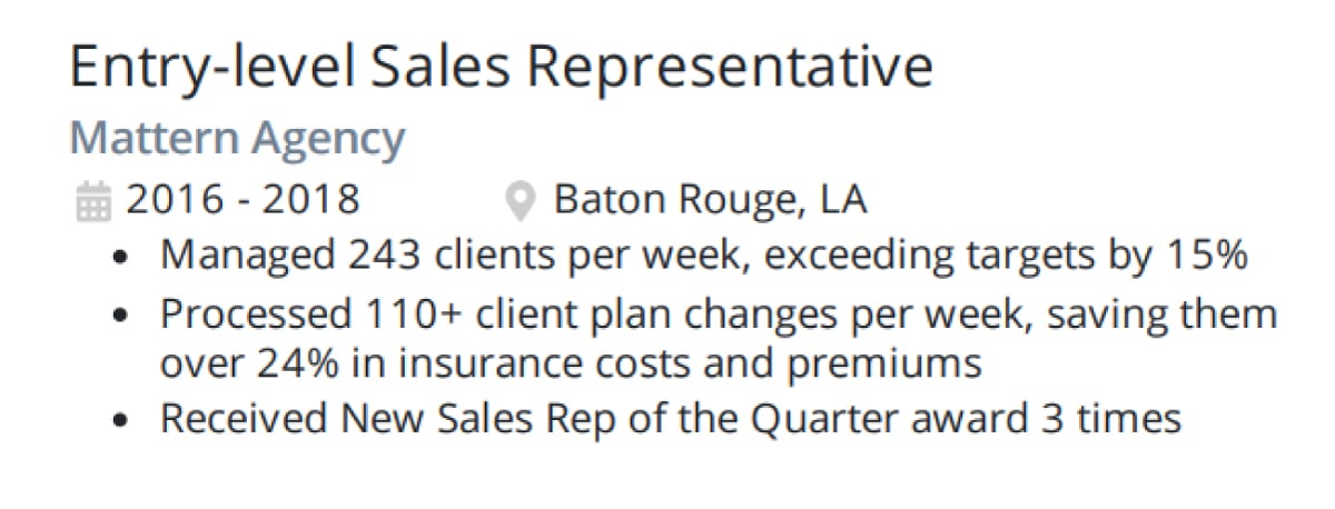sales resume - entry-level sales representative