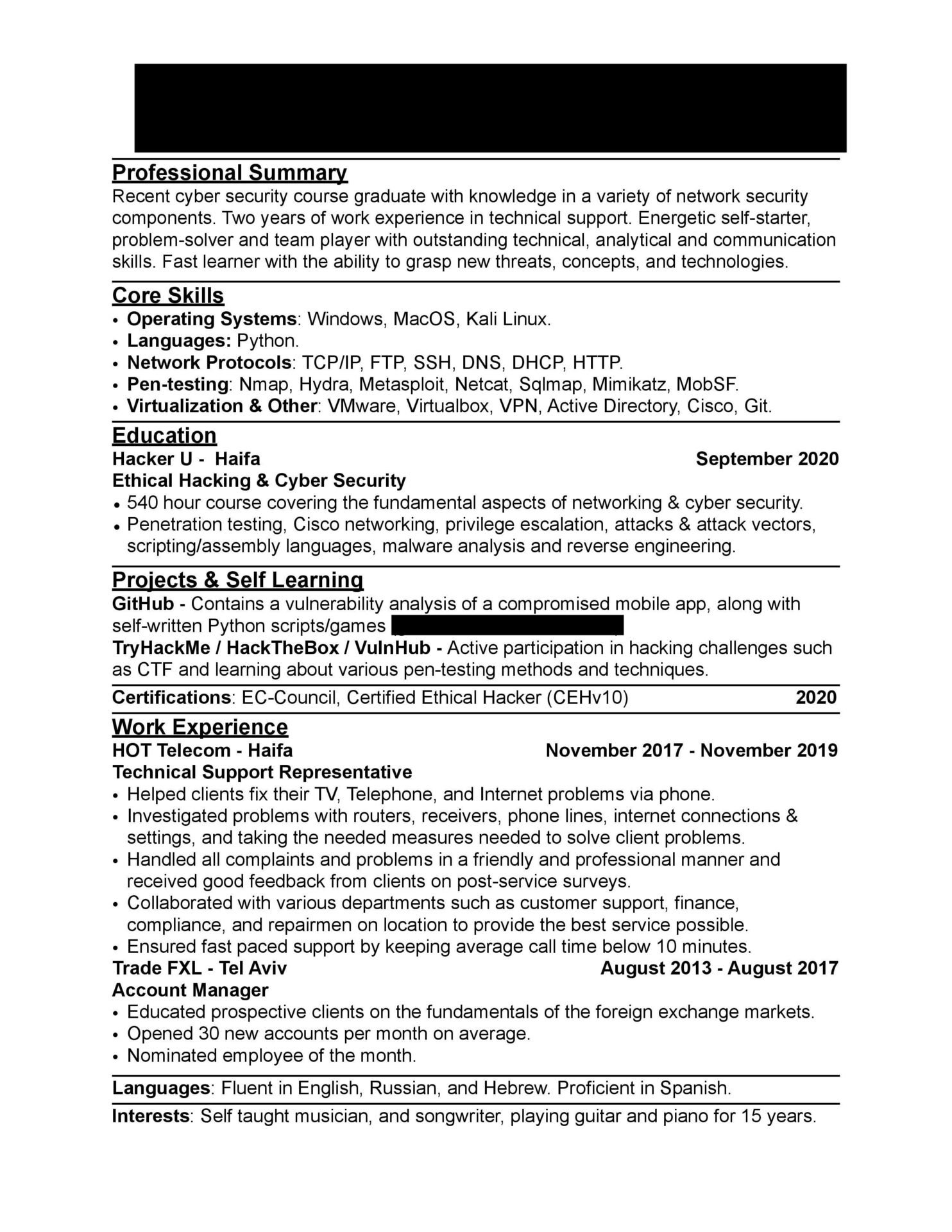 cyber security resume with no experience reddit
