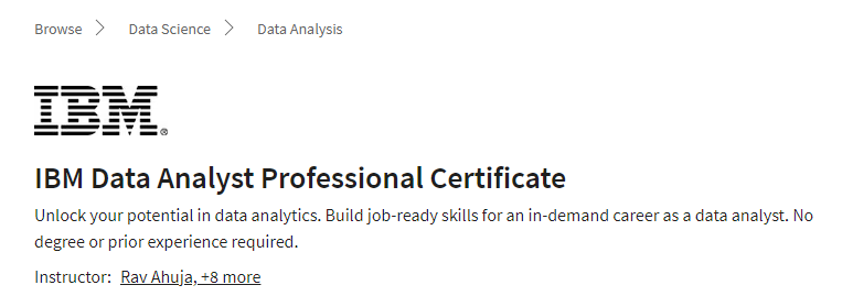 best sql certification- ibm data analyst professional certificate