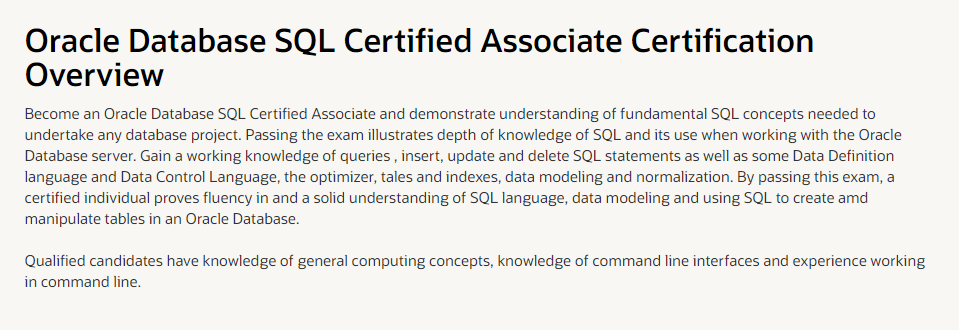 best sql certification- oracle database SQL