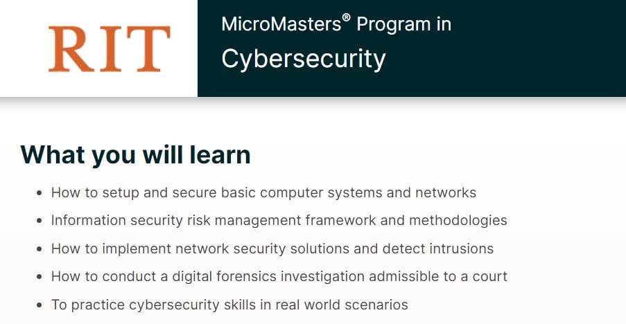 best information security course- RIT