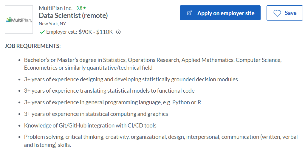 data scientist salary entry-level, by education